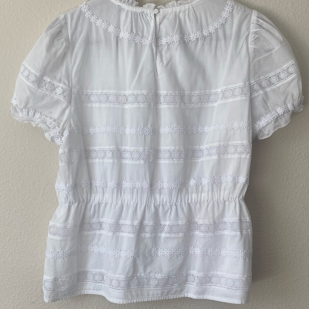 J.Crew Women’s Daisy Chain White Peplum Short Puff Sleeve Top Size Medium - Picture 8 of 14